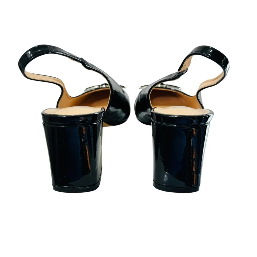 Bat Witchy Preppy Patent‎ Leather Slingback Square Toe Pumps 10 Block Heel Black